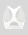 FormLine wrap sports bra in white, 3D back view with clean racerback silhouette