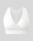 FormLine wrap sports bra in white, 3D front view with crossover V-neck design