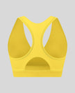 FormLine wrap sports bra in yellow, 3D back view with clean racerback silhouette