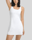 Sleeveless FormMove Active Dress in white with square neckline and streamlined silhouette