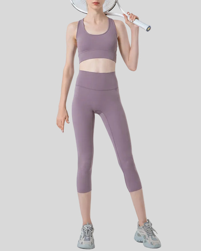 Front view of Athlesi GlowForm Sculpt Cropped Legging in lilac