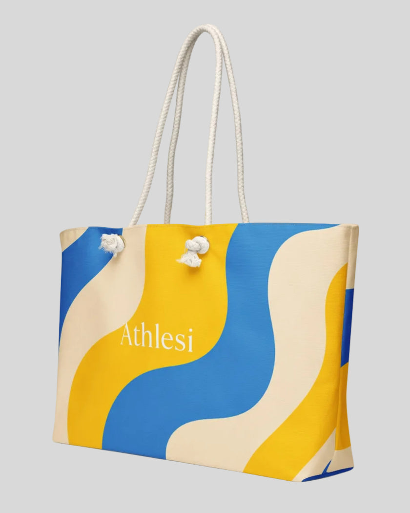 Cerulean swirl oversized tote bag side angle