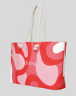 Red swirl oversized tote bag side angle