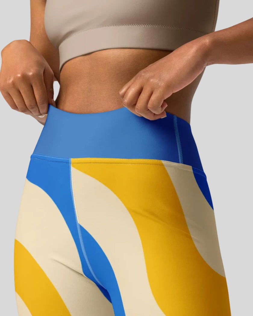 Fabric detail cerulean swirl leggings front view