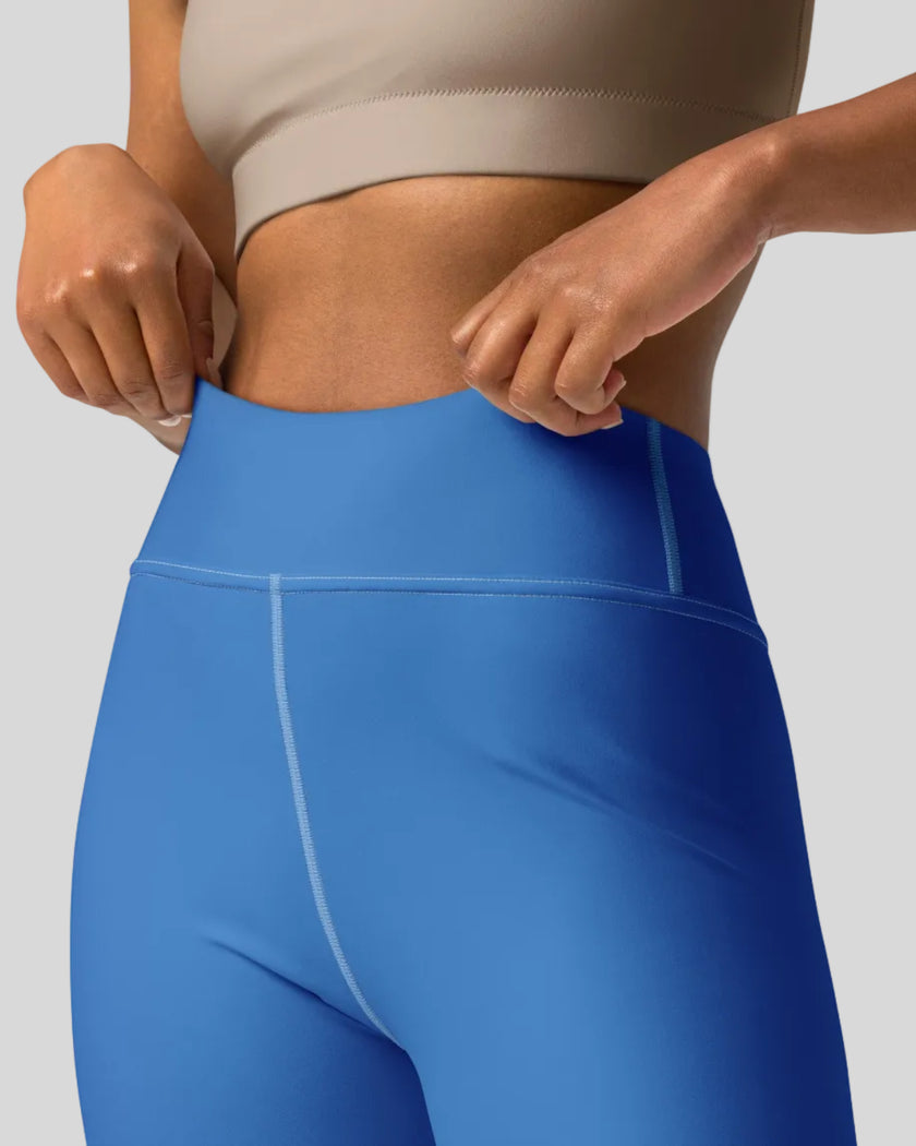 Fabric detail cerulean blue leggings front view