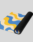 Cerulean swirl yoga mat half rolled flatlay horizontal view
