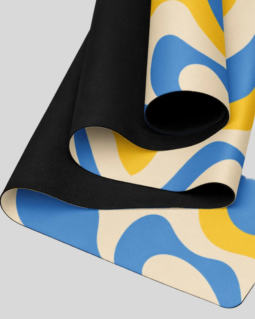Cerulean swirl yoga mat folded detail closeup