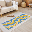 Cerulean swirl yoga mat in living room setting