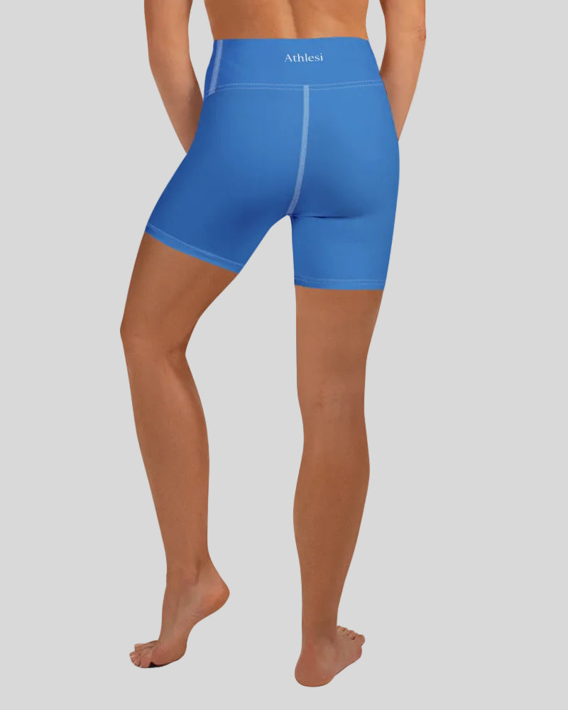 Cerulean blue shorts back view high waist fit