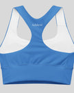 Cerulean blue sports bra back view Athlesi Heatwave 