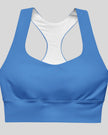 Cerulean blue sports bra front view Athlesi Heatwave 