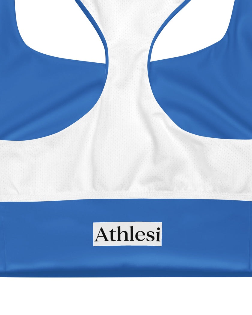Cerulean blue sports bra interior view Athlesi Heatwave 