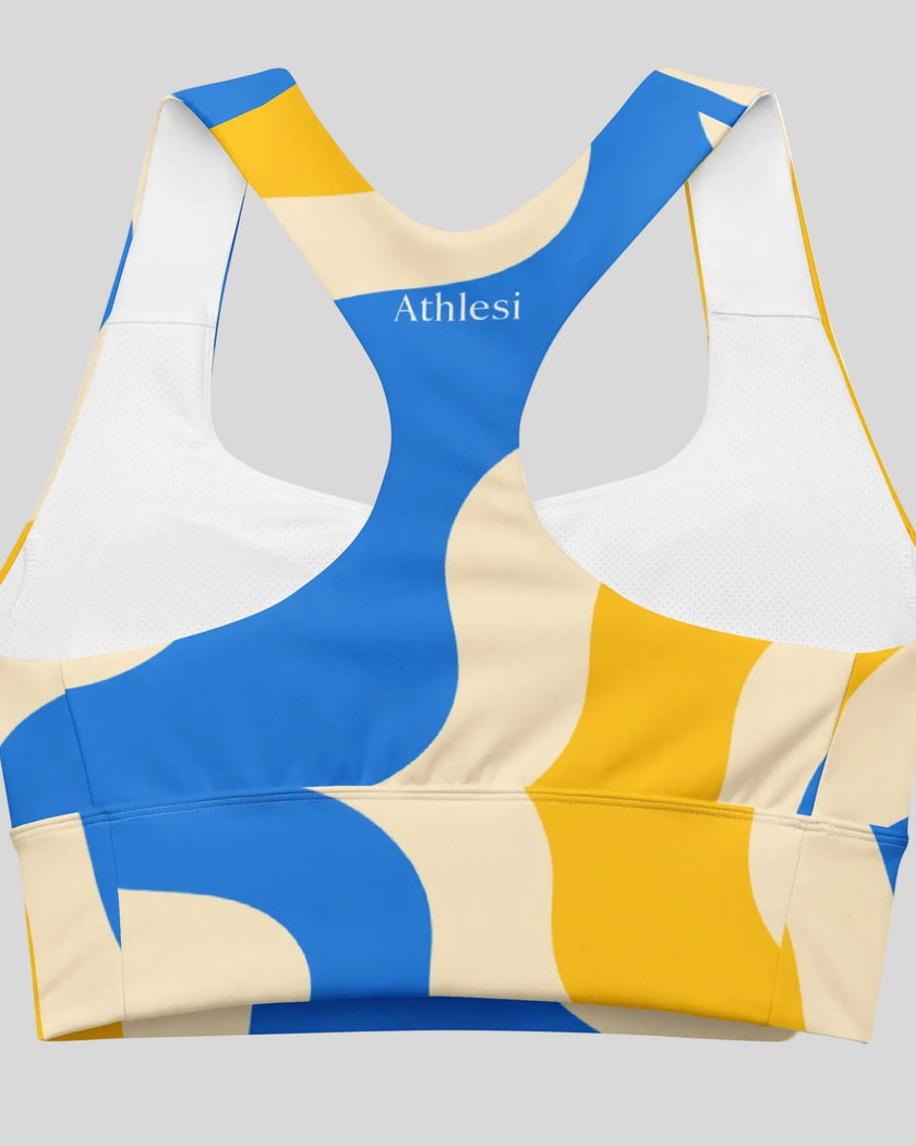 Cerulean swirl longline sports bra back view