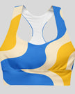 Cerulean swirl longline sports bra front view