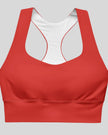Tomato red longline sports bra front view Athlesi Heatwave Drop