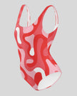 Red swirl swimsuit left side view