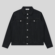 Heritage Denim Jacket in Black front view featuring a vintage washed finish and classic button-front design