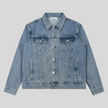 Heritage Denim Jacket in Blue front view featuring a vintage washed finish and classic button-front design