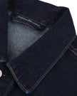 Detailed view of the classic lapel collar on the Heritage Denim Jacket in Navy Blue