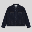 Heritage Denim Jacket in Navy Blue front view featuring a vintage washed finish and classic button-front design