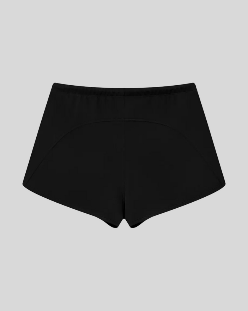 Heritage Lounge Shorts in Black back view showcasing the relaxed silhouette and curved back yoke
