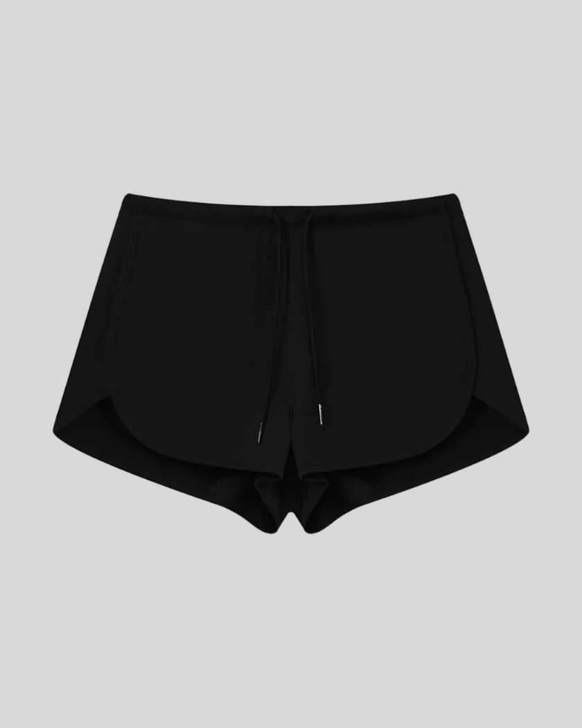 Heritage Lounge Shorts in Black front view featuring a relaxed fit and adjustable drawstring waistband