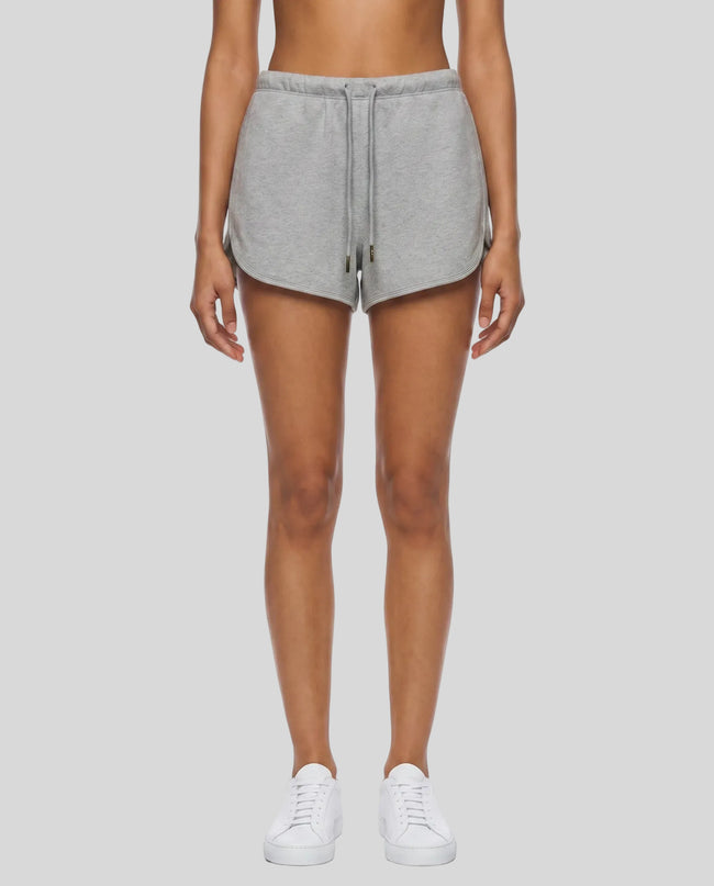 Model wearing the Heritage Lounge Shorts in Flower Gray viewed from the front