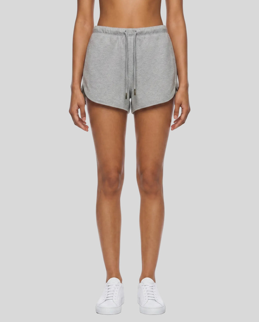 Model wearing the Heritage Lounge Shorts in Flower Gray viewed from the front