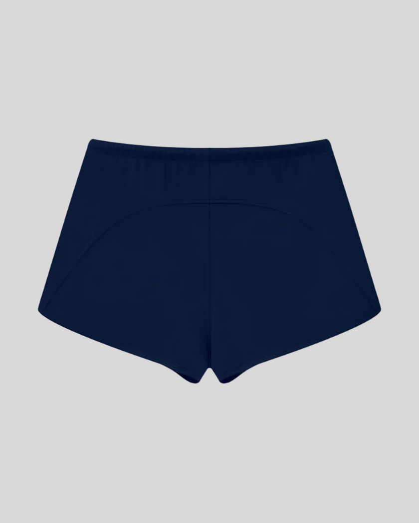 Heritage Lounge Shorts in Navy Blue back view showcasing the relaxed silhouette and curved back yoke