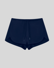 Heritage Lounge Shorts in Navy Blue front view featuring a relaxed fit and adjustable drawstring waistband