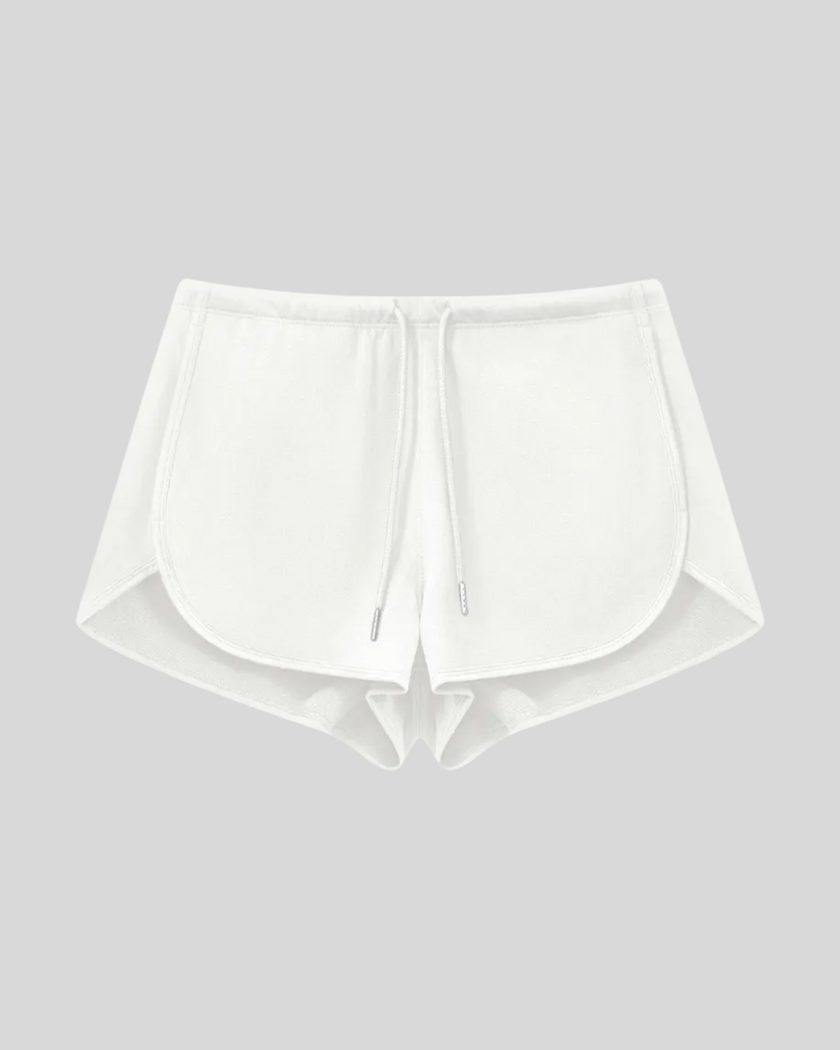 Heritage Lounge Shorts in White front view featuring a relaxed fit and adjustable drawstring waistband