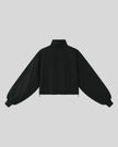A black Athlesi Heritage Quarter-Zip Sweatshirt with lantern sleeves, back view.