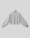 A flower gray Athlesi Heritage Quarter-Zip Sweatshirt with lantern sleeves, back view.
