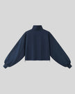 A navy blue Athlesi Heritage Quarter-Zip Sweatshirt with lantern sleeves, back view.