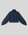 A navy blue Athlesi Heritage Quarter-Zip Sweatshirt with lantern sleeves, front view.