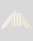 A white Athlesi Heritage Quarter-Zip Sweatshirt with lantern sleeves, back view.