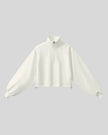 A white Athlesi Heritage Quarter-Zip Sweatshirt with lantern sleeves, front view.