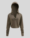 Heritage Washed Hoodie in Coffee front view featuring a relaxed hood, V-neckline, and raw edge hem