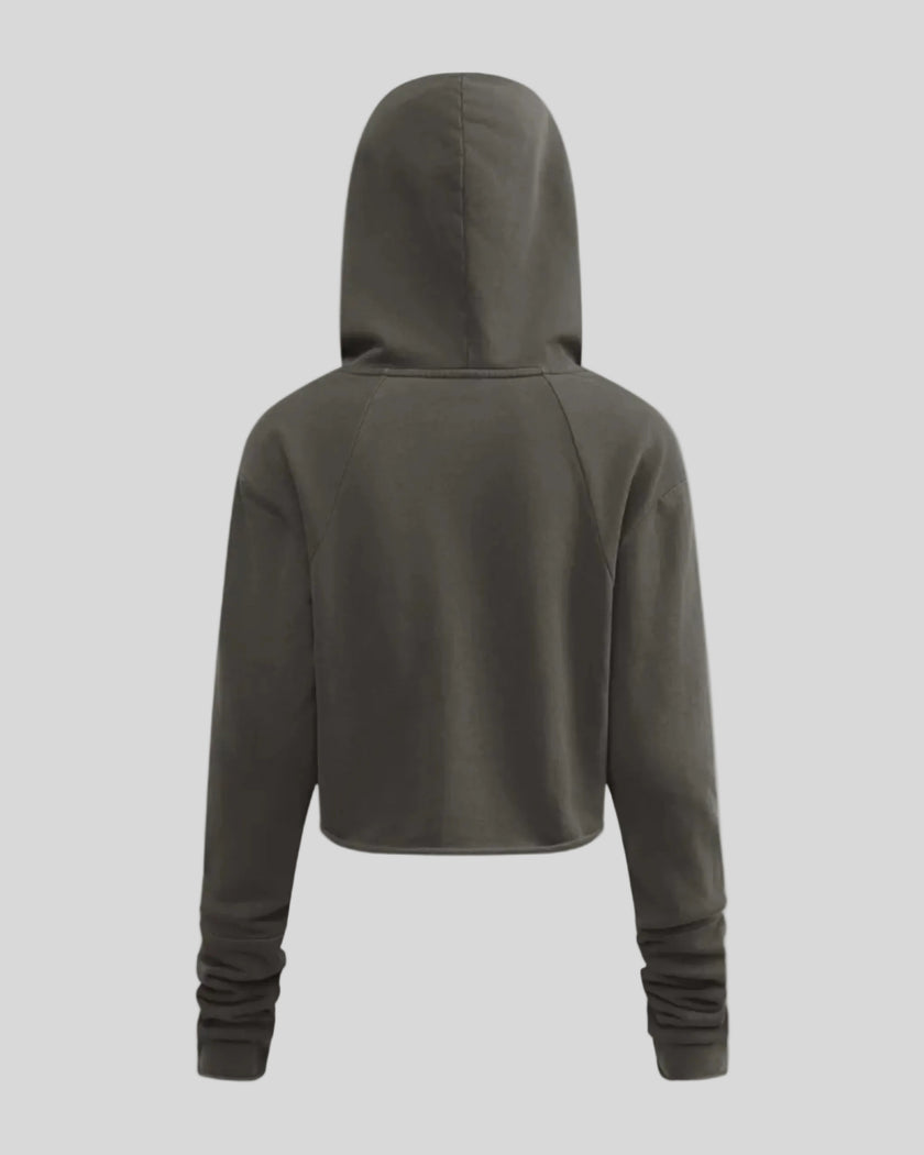 Heritage Washed Hoodie in Dark Gray back view showcasing the relaxed silhouette and hood