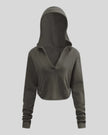 Heritage Washed Hoodie in Dark Gray front view featuring a relaxed hood, V-neckline, and raw edge hem