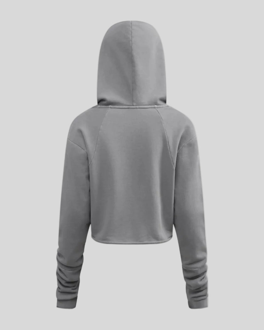 Heritage Washed Hoodie in Medium Gray back view showcasing the relaxed silhouette and hood