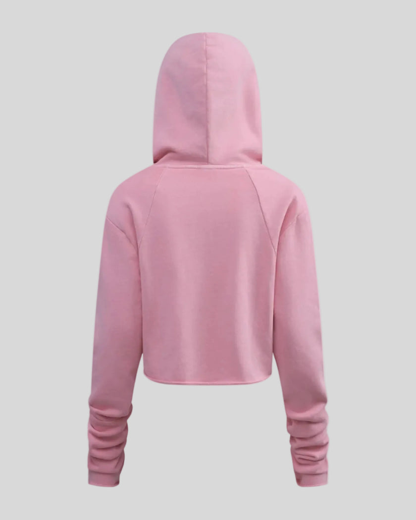 Heritage Washed Hoodie in Rose Pink back view showcasing the relaxed silhouette and hood