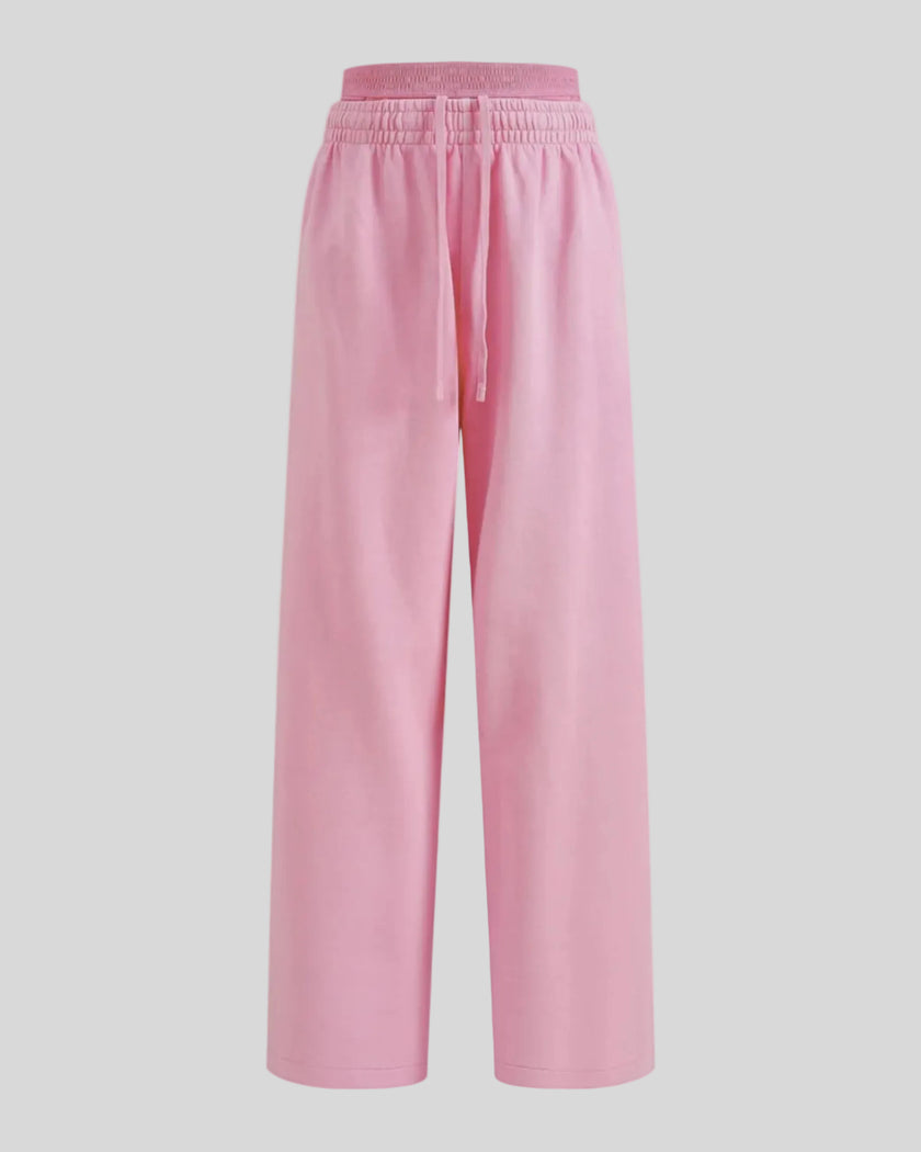 Heritage Washed Pants in Rose Pink front view featuring a relaxed straight-leg fit and double waistband