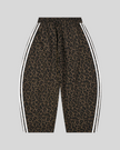 Leopard Accent Barrel Pants in Leopard Brown with contrast white side stripes back view