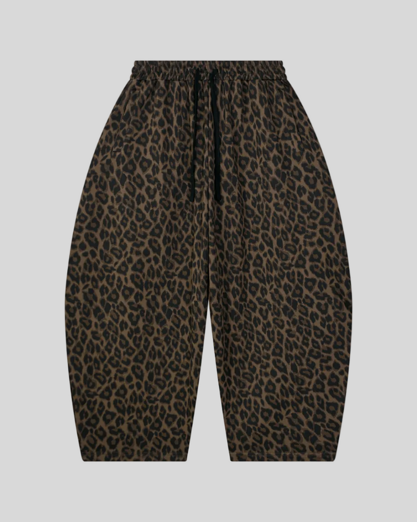 Leopard Accent Barrel Pants in Leopard Brown front view