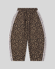 Leopard Accent Barrel Pants in Leopard Coffee with contrast white side stripes back view