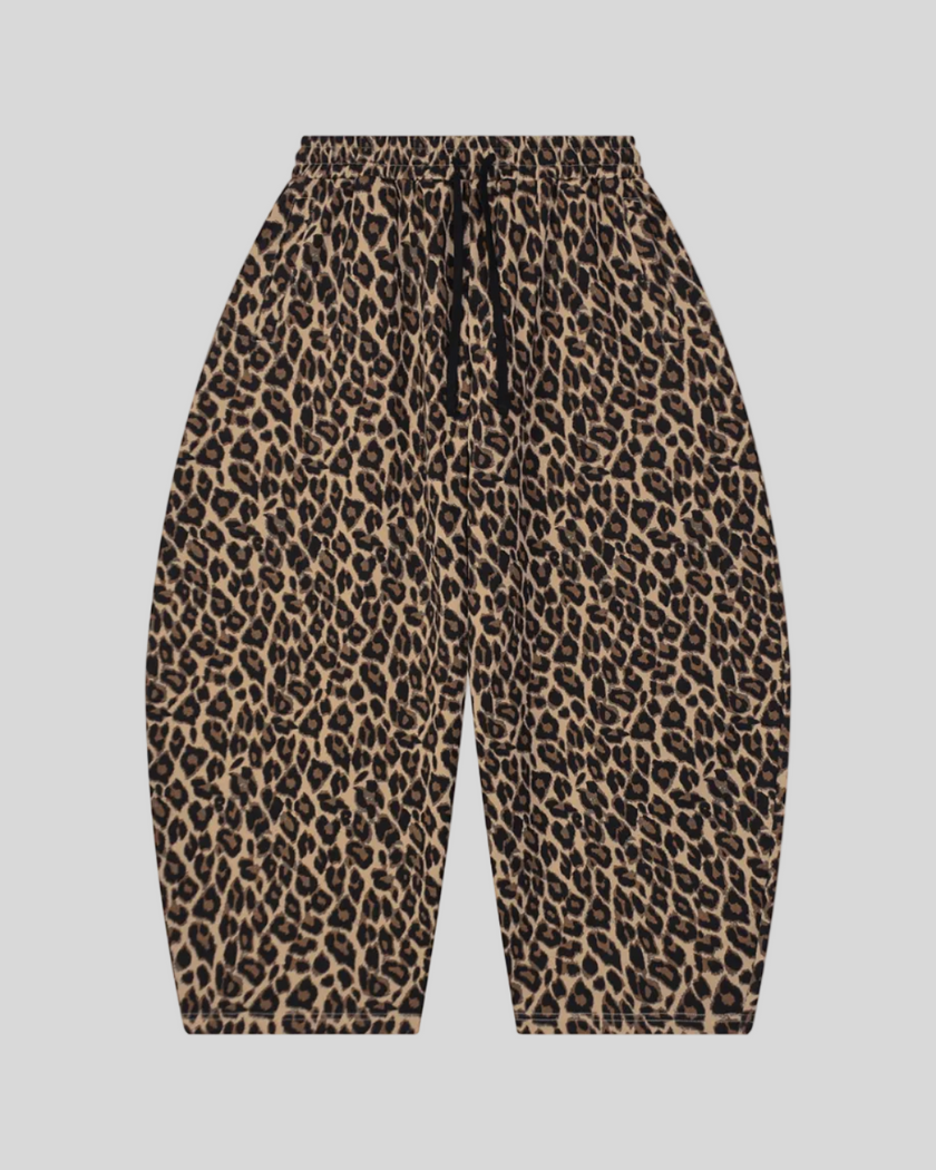 Leopard Accent Barrel Pants in Leopard Coffee front view