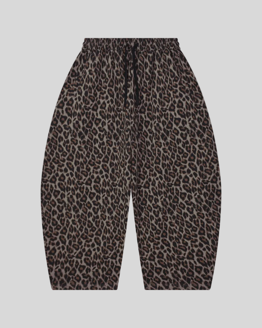 Leopard Accent Barrel Pants in Leopard Light Taupe front view