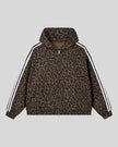 Leopard Accent Hoodie in Leopard Brown with contrast white sleeve stripes front view