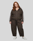Full body front view of woman styled in Leopard Accent Hoodie and matching Leopard Accent Pants in Leopard Brown